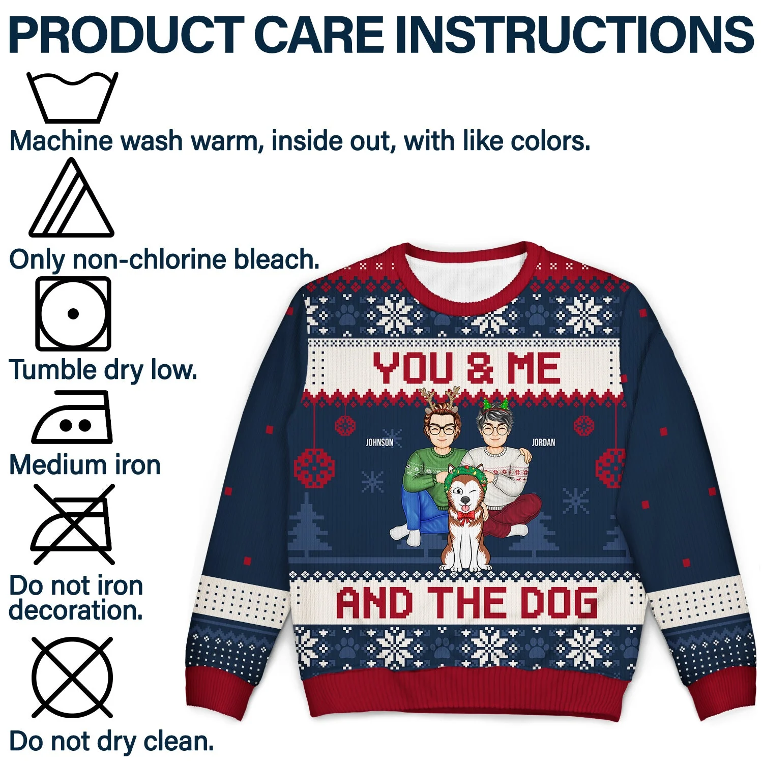 Couple You & Me And The Dogs Cartoon Style - Anniversary, Christmas Gift For Dog Lovers, Couples - Personalized Unisex Ugly Sweater - Image 7