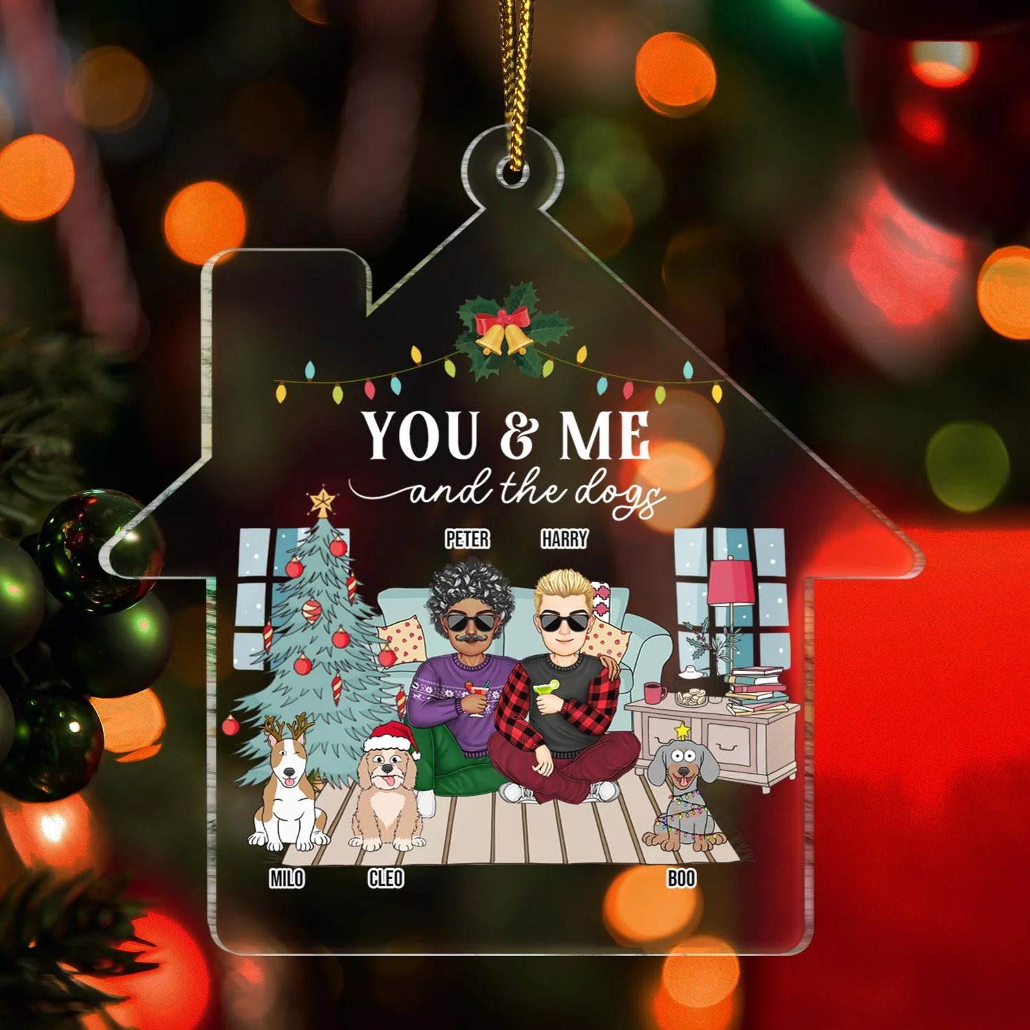 Couple You & Me And The Dogs - Christmas Gift For Couples, Dog Lovers, Husband, Wife - Personalized Custom Shaped Acrylic Ornament - Image 3