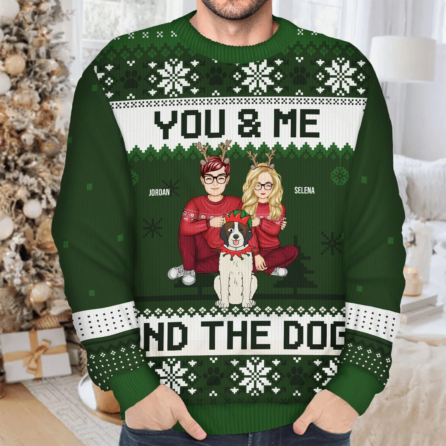 Couple You & Me And The Fur Babies Cartoon Style - Christmas Gift For Pet Lovers, Dog Lovers, Cat Lovers - Personalized Unisex Ugly Sweater - Image 4