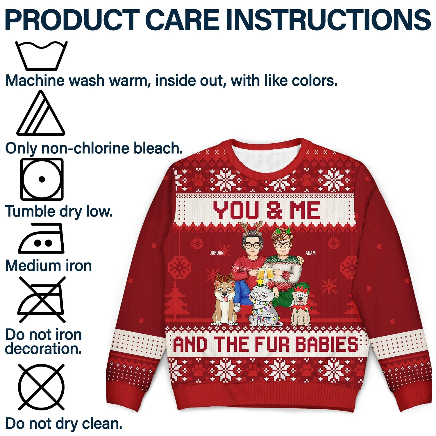 Couple You & Me And The Fur Babies Cartoon Style - Christmas Gift For Pet Lovers, Dog Lovers, Cat Lovers - Personalized Unisex Ugly Sweater - Image 7
