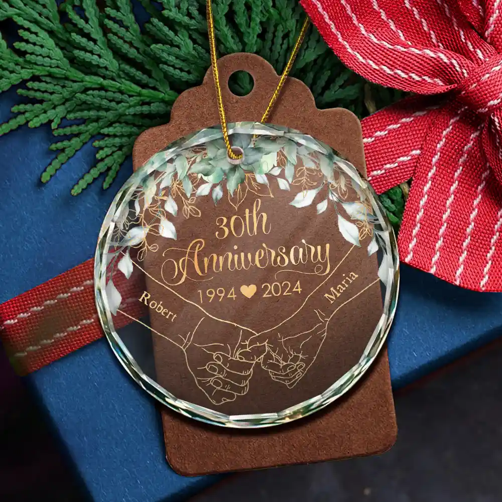 Couples Anniversary - Personalized Circle Glass Ornament - Image 5