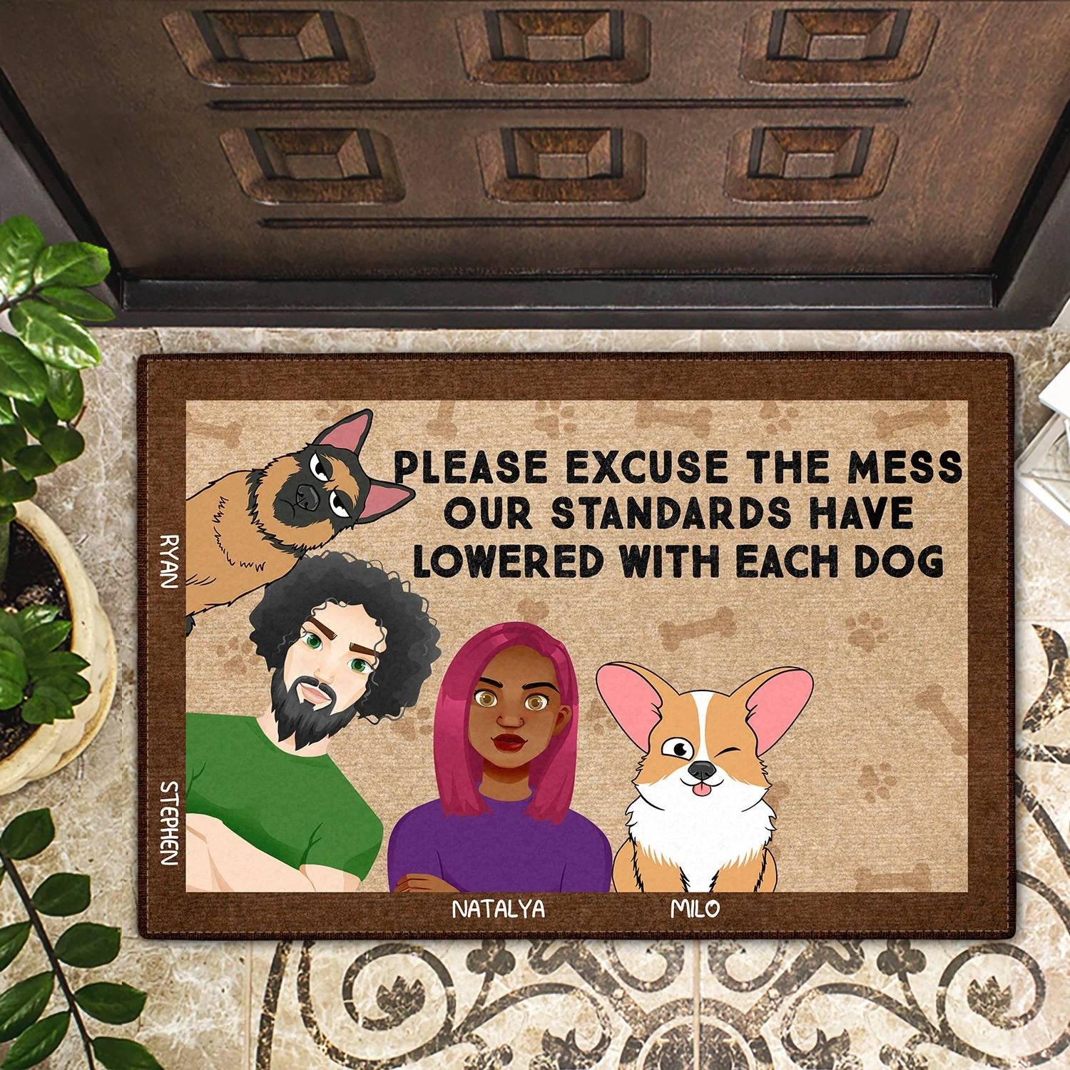 Couples & Dogs Please Excuse The Mess - Gift For Dog Lovers - Personalized Doormat - Image 2