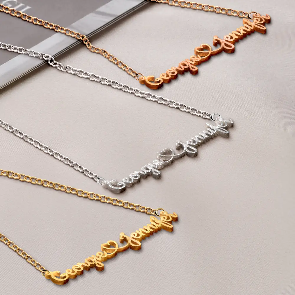 Couples Initials Heart Sign Name - Personalized Letter Necklace - Image 2