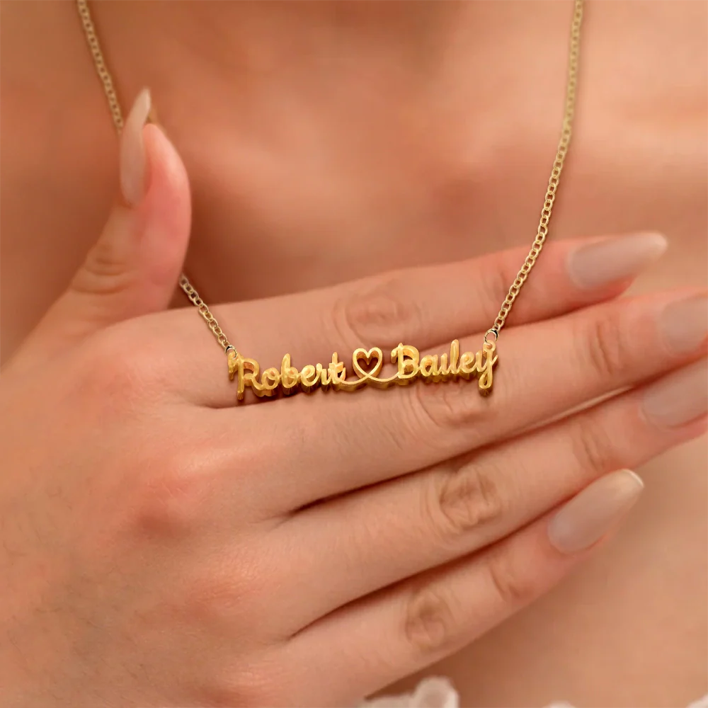 Couples Initials Heart Sign Name - Personalized Letter Necklace - Image 3