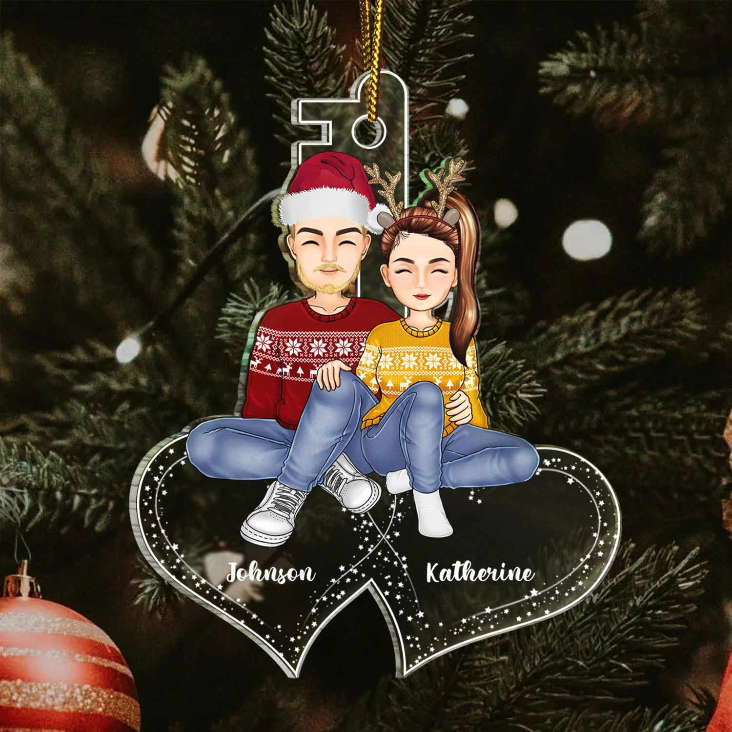 Couples Love Key - Christmas Gift For Couples - Personalized Cutout Acrylic Ornament - Image 3