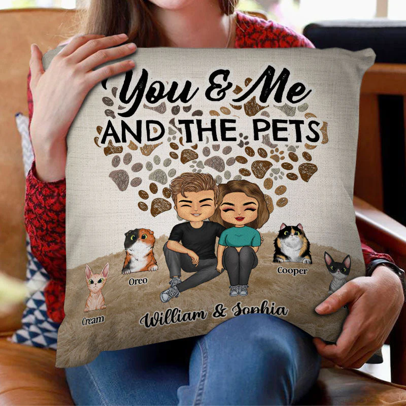 Couples You & Me And The Fur Babies - Gift For Dog Lovers And Cat Lovers - Personalized Custom Pillow - Image 2