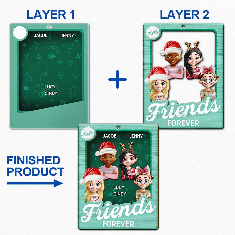 Cousins Sibling Forever Toy Box 3D Effect Family - Personalized 2-Layered Mix Ornament - Image 7