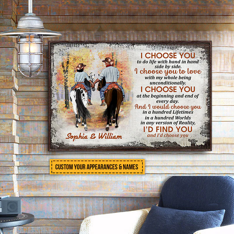 Cowboy Couple I Choose You Custom Poster, Personalized Horse Couple Wall Art, Couple Gift - Image 2