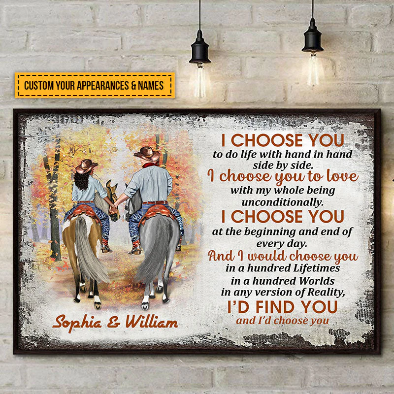Cowboy Couple I Choose You Custom Poster, Personalized Horse Couple Wall Art, Couple Gift - Image 4