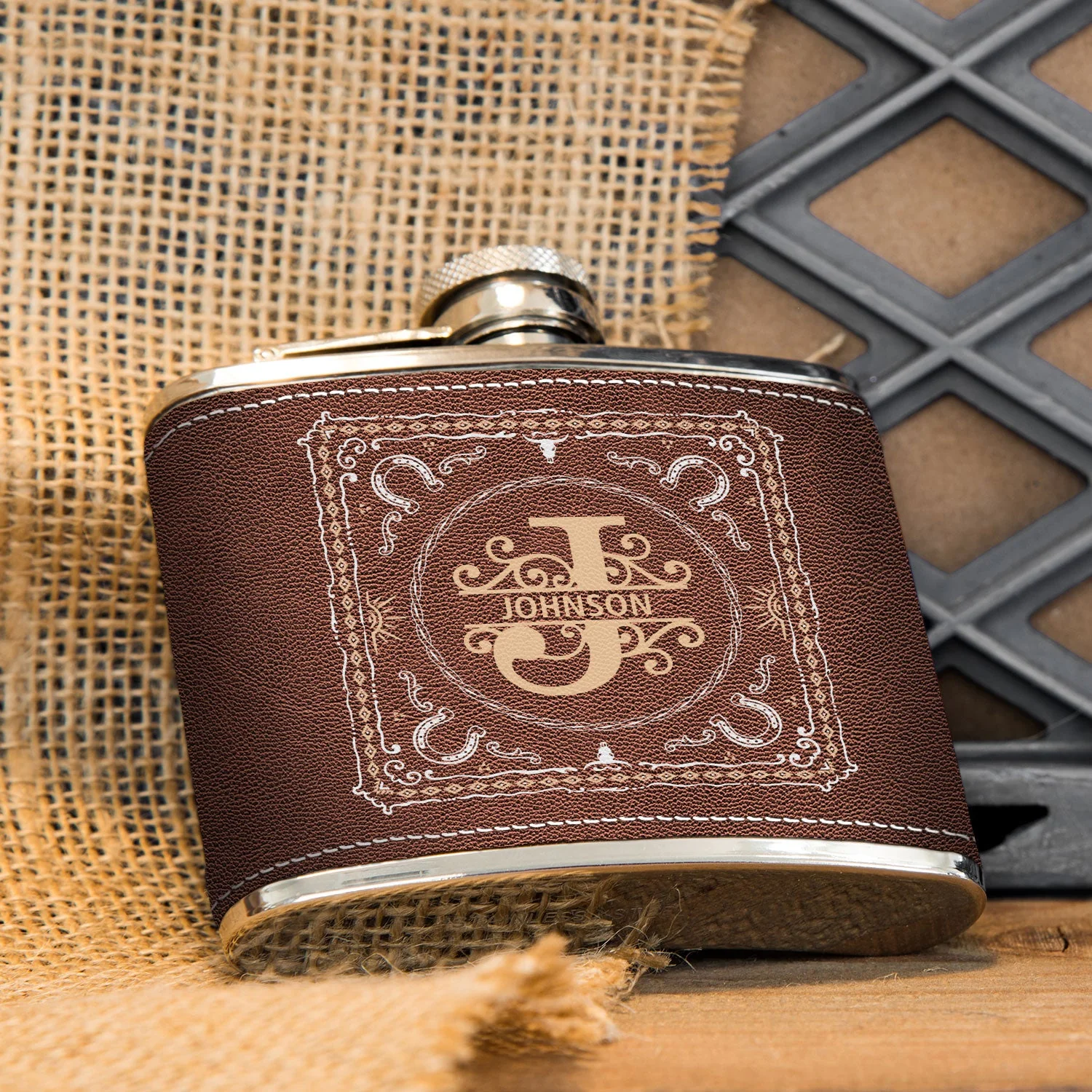 Cowboy Style Monogram - Birthday Gift For Dad, Grandpa, Brother, Men - Personalized Hip Flask - Image 4