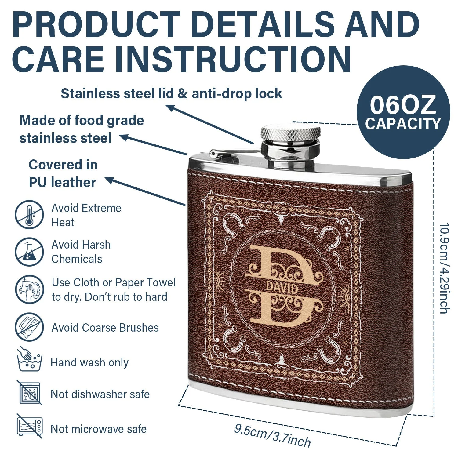Cowboy Style Monogram - Birthday Gift For Dad, Grandpa, Brother, Men - Personalized Hip Flask - Image 5