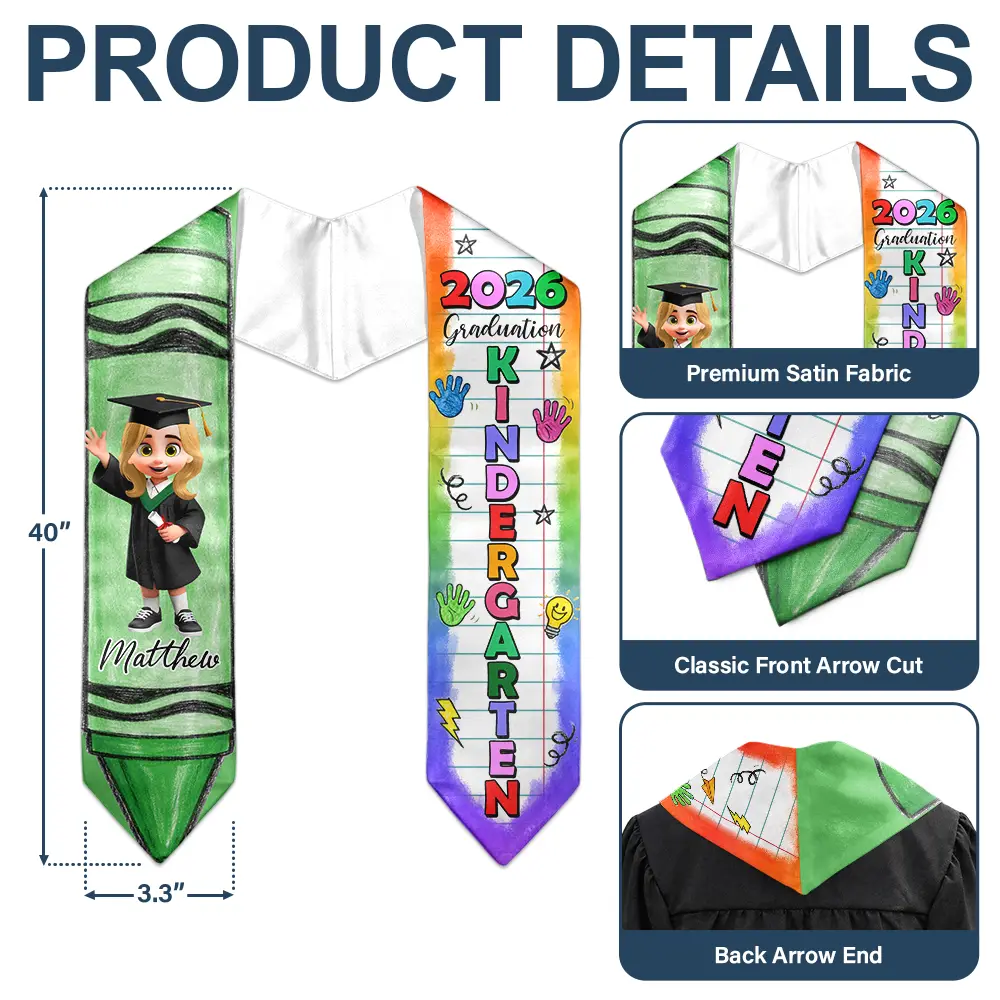 Crayon Graduation 3D Effect Kid - Personalized Kid Graduation Stole - Image 5