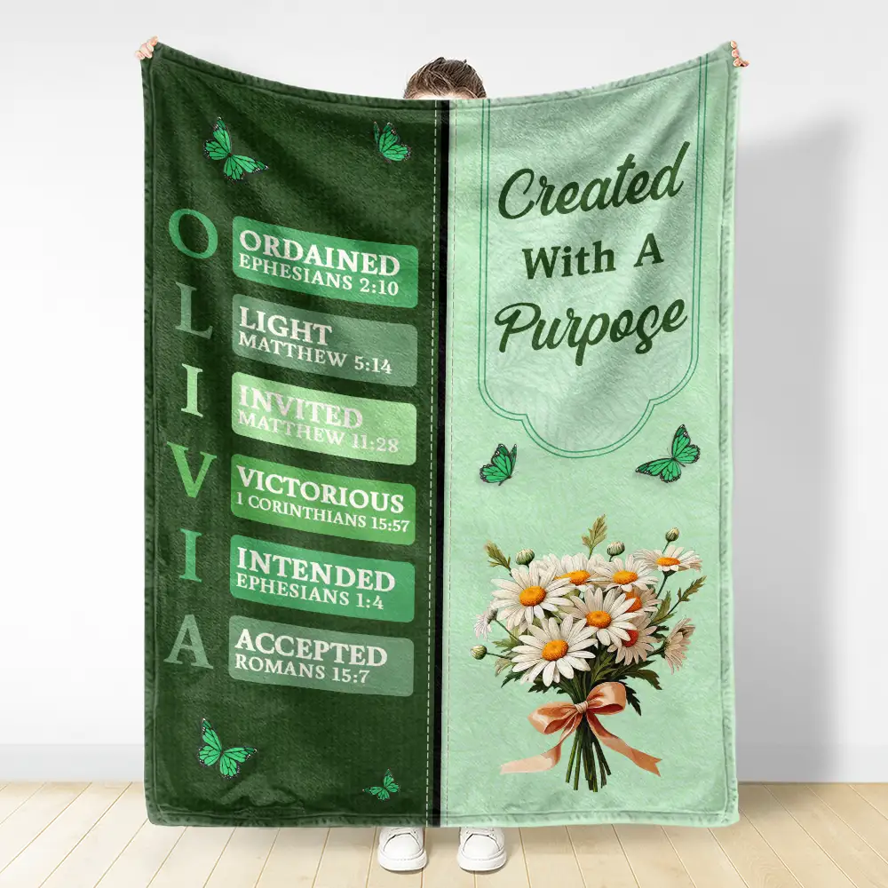 Created With A Purpose Birth Month Flower - Personalized Fleece Blanket, Sherpa Blanket - Image 3