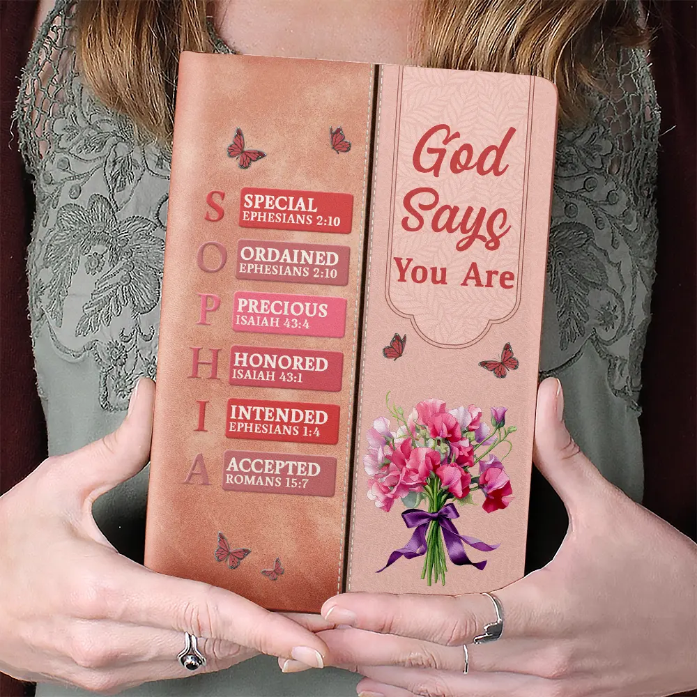 Created With A Purpose Birth Month Flower - Personalized Leather Journal - Image 2