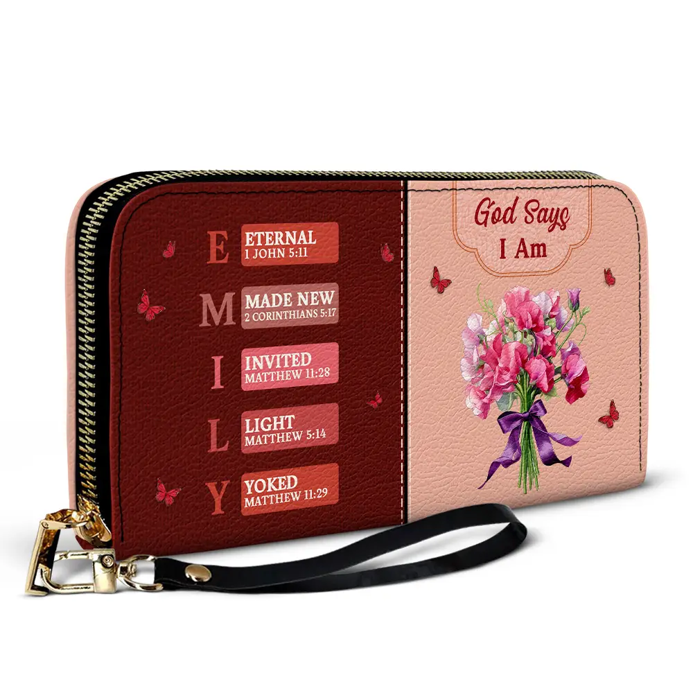 Created With A Purpose Birth Month Flower - Personalized Leather Long Wallet - Image 2