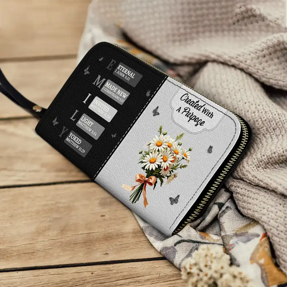 Created With A Purpose Birth Month Flower - Personalized Leather Long Wallet - Image 4