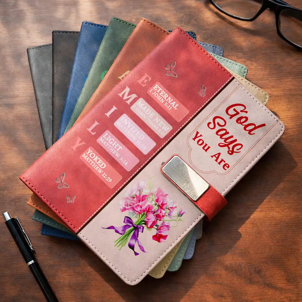Created With A Purpose Birth Month Flower - Personalized Leather Notebook Set - Image 3