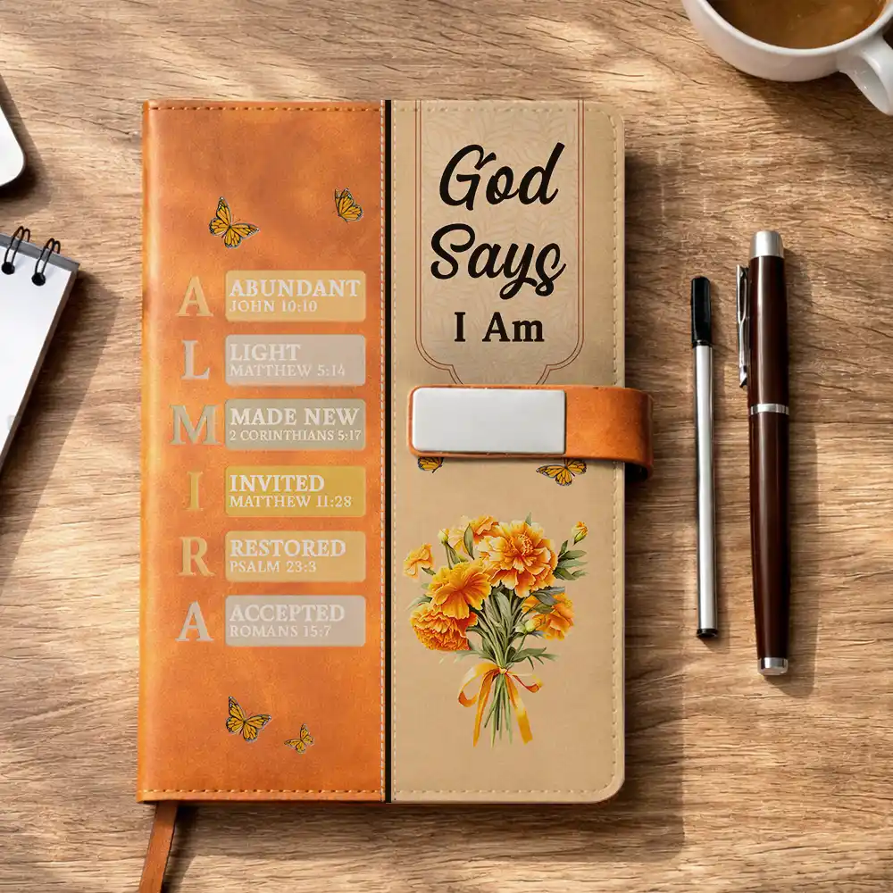 Created With A Purpose Birth Month Flower - Personalized Leather Notebook Set - Image 4
