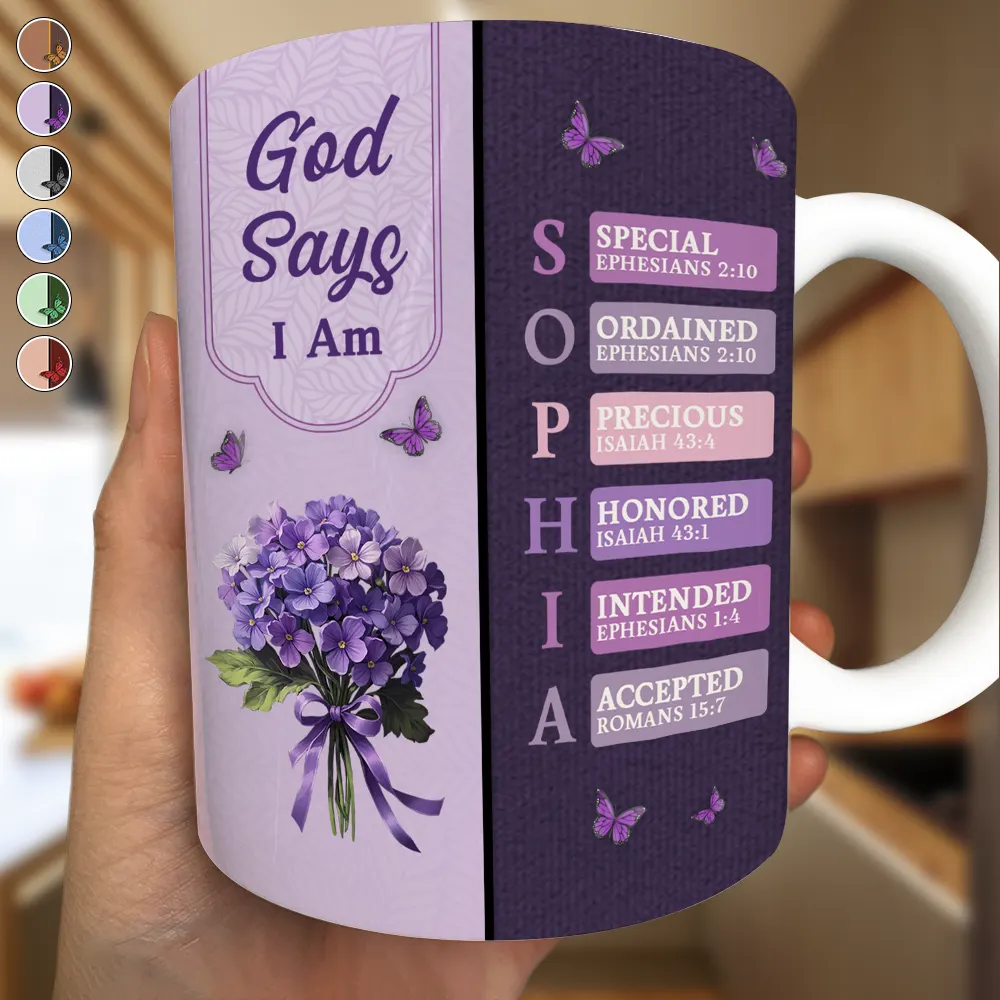 Created With A Purpose Birth Month Flower - Personalized White Edge-to-Edge Mug