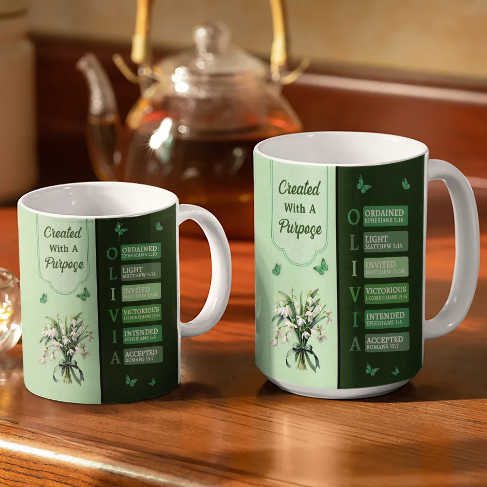 Created With A Purpose Birth Month Flower - Personalized White Edge-to-Edge Mug - Image 3