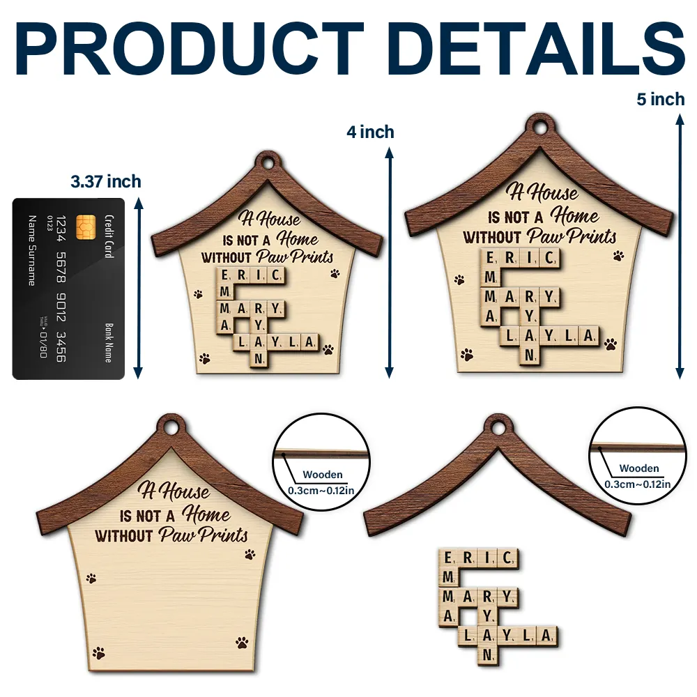 Crossword A House Is Not A Home Without Paw Prints - Personalized 2-Layered Wooden Ornament - Image 6