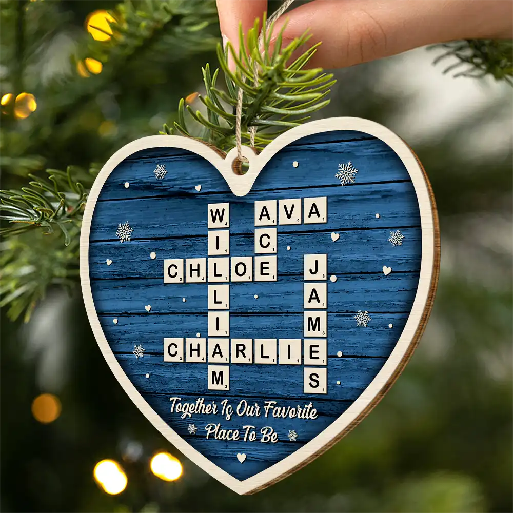 Crossword All Hearts Come Home For Christmas - Personalized Custom Shaped Wooden Ornament - Image 3