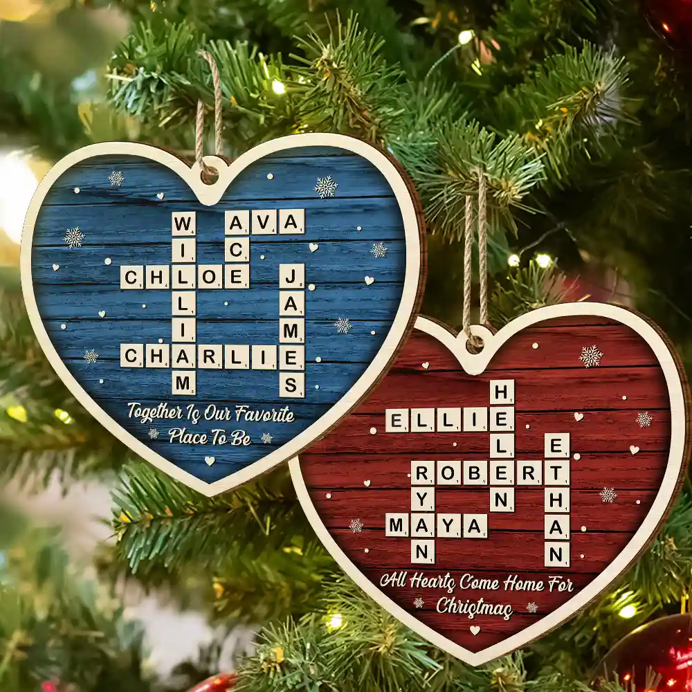 Crossword All Hearts Come Home For Christmas - Personalized Custom Shaped Wooden Ornament - Image 7