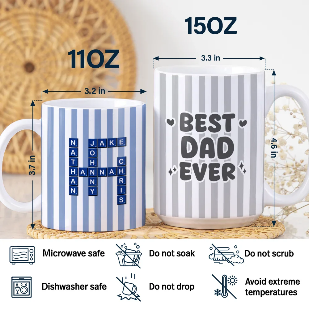 Crossword Best Dad Mom Grandpa Grandma Ever - Personalized White Edge-to-Edge Mug - Image 6
