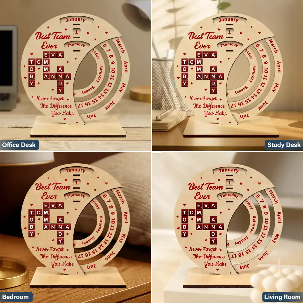 Crossword Best Team Ever Never Forget - Personalized Spinning Perpetual Desk Calendar - Image 6