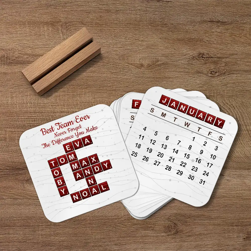 Crossword Best Team Ever - Personalized Calendar With Wooden Stand - Image 6