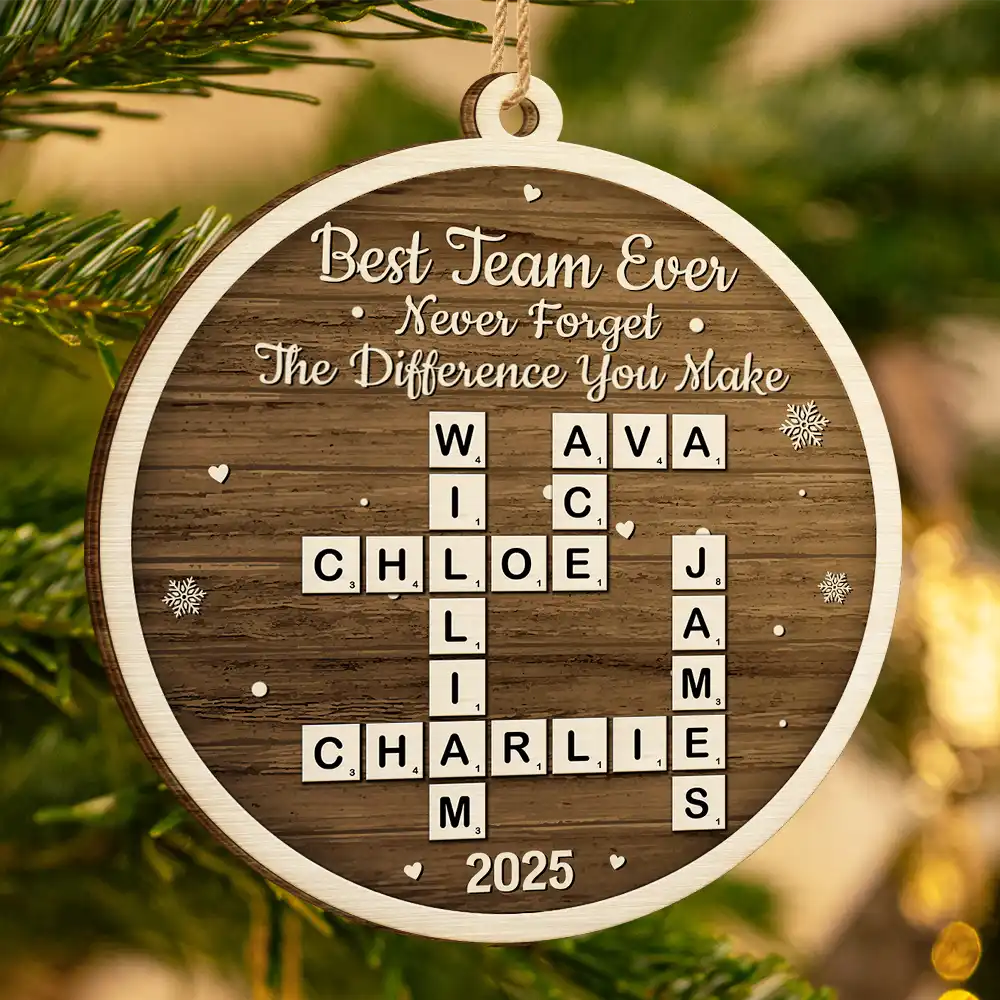Crossword Best Team Ever - Personalized Custom Shaped Wooden Ornament - Image 4