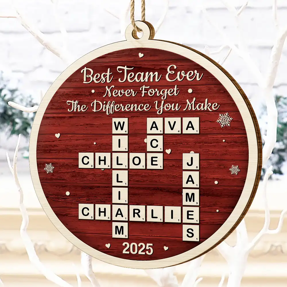 Crossword Best Team Ever - Personalized Custom Shaped Wooden Ornament - Image 5