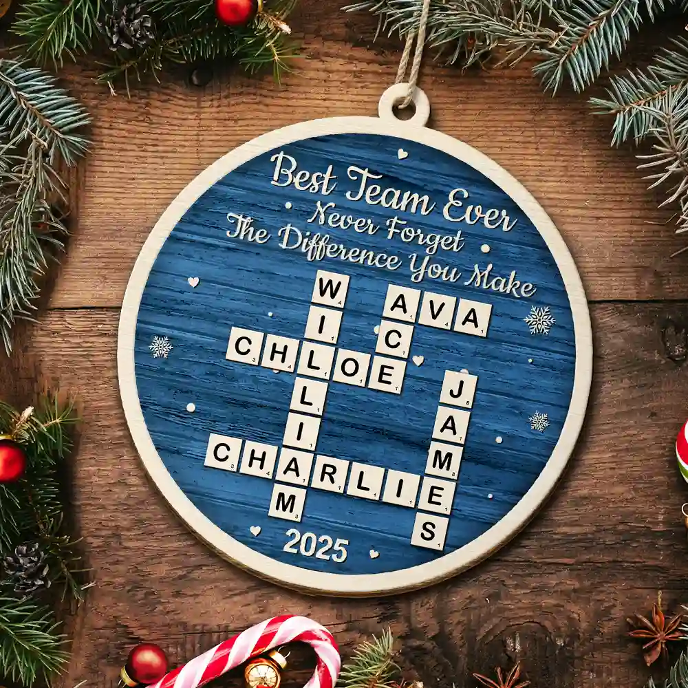Crossword Best Team Ever - Personalized Custom Shaped Wooden Ornament - Image 6