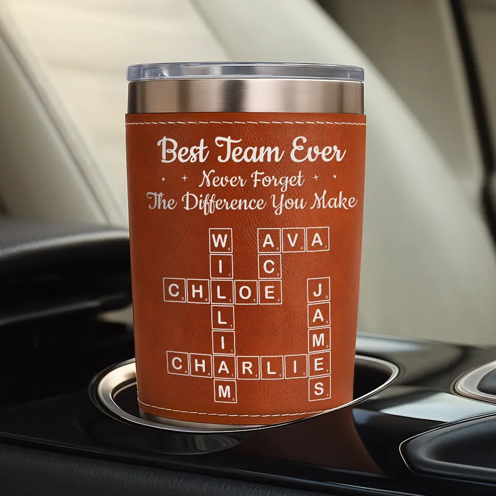 Crossword Best Team Ever Scrabble - Personalized Leather Tumbler - Image 5