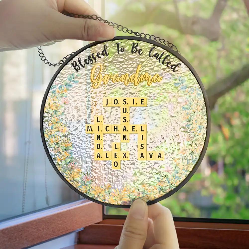 Crossword Blessed To Be Called Grandma - Personalized Stained Glass Window Hanging Suncatcher - Image 5