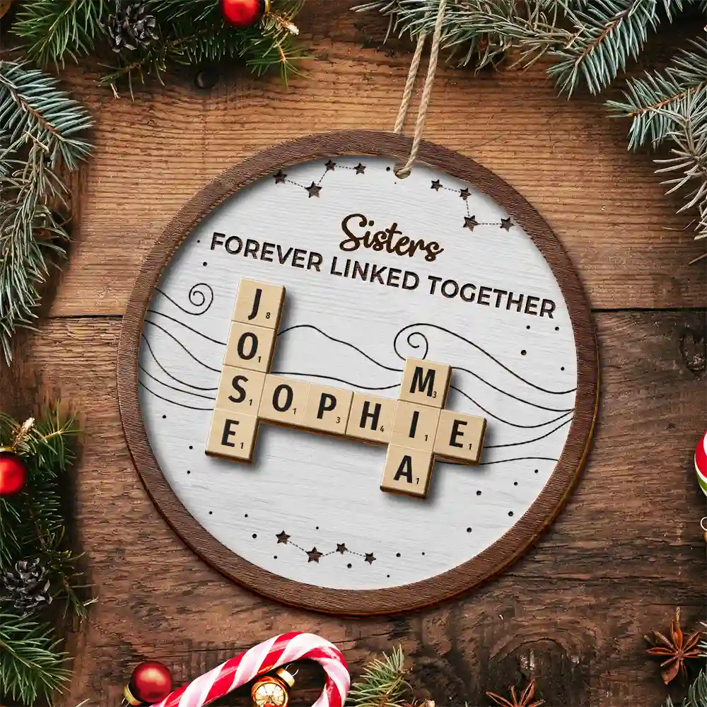 Crossword Brothers And Sisters Forever Linked Together - Personalized 2-Layered Wooden Ornament - Image 5