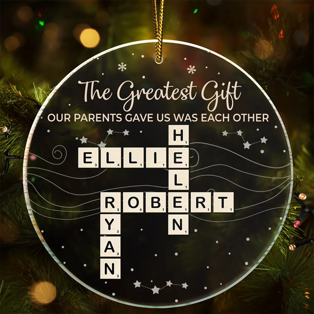 Crossword Brothers & Sisters Forever Linked Together - Personalized Circle Acrylic Ornament - Image 2