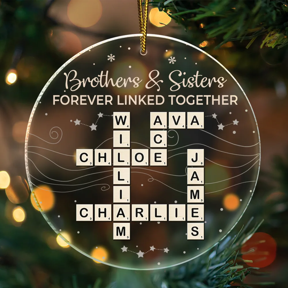 Crossword Brothers & Sisters Forever Linked Together - Personalized Circle Acrylic Ornament - Image 6