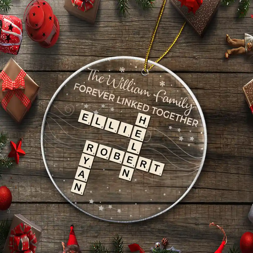 Crossword Brothers & Sisters Forever Linked Together - Personalized Circle Acrylic Ornament - Image 8