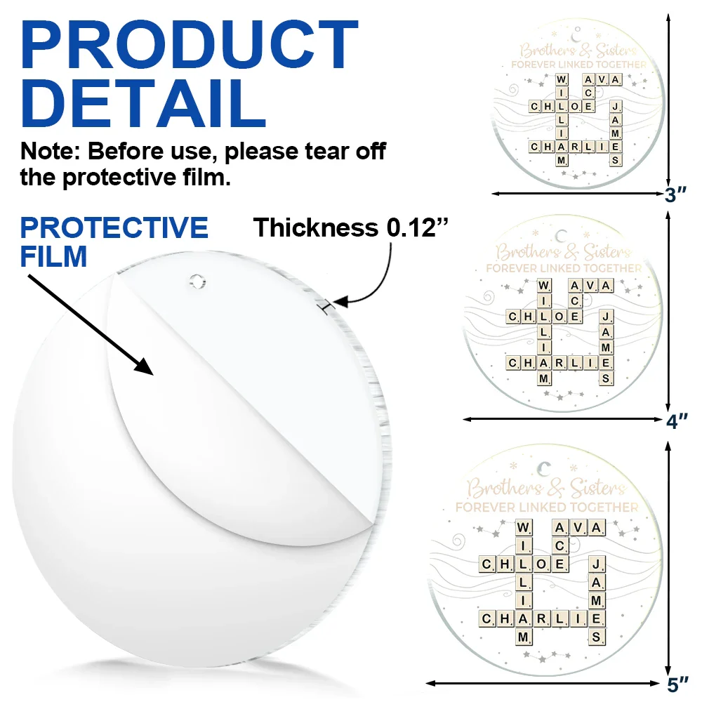 Crossword Brothers & Sisters Forever Linked Together - Personalized Circle Acrylic Ornament - Image 9
