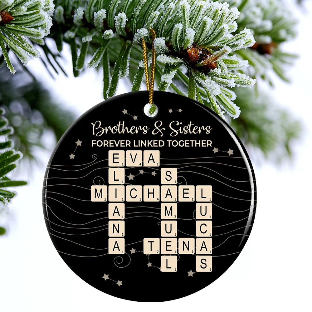 Crossword Brothers & Sisters Forever Linked Together - Personalized Circle Ceramic Ornament - Image 4