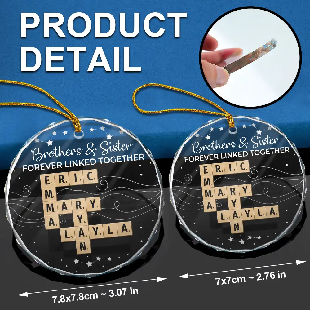 Crossword Brothers & Sisters Forever Linked Together - Personalized Circle Glass Ornament - Image 6