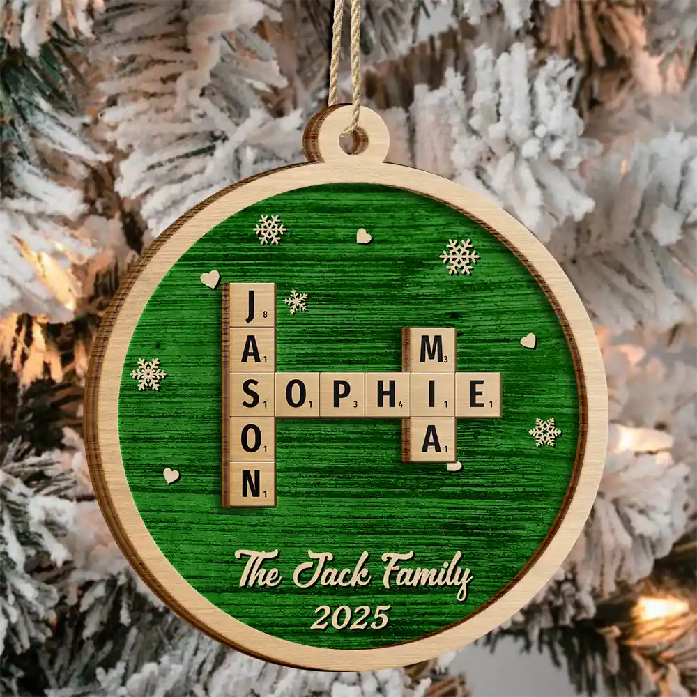 Crossword Christmas Family Name - Personalized 2-Layered Wooden Ornament - Image 4