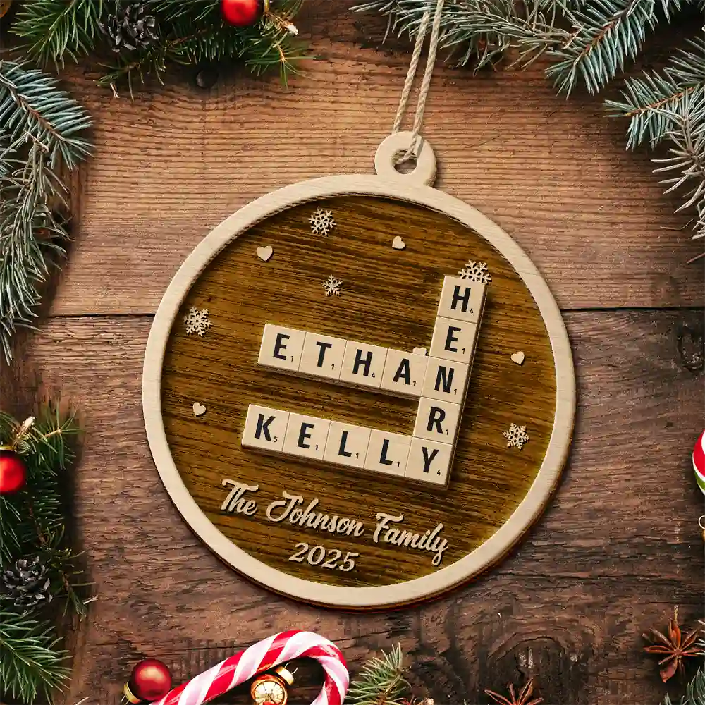 Crossword Christmas Family Name - Personalized 2-Layered Wooden Ornament - Image 5