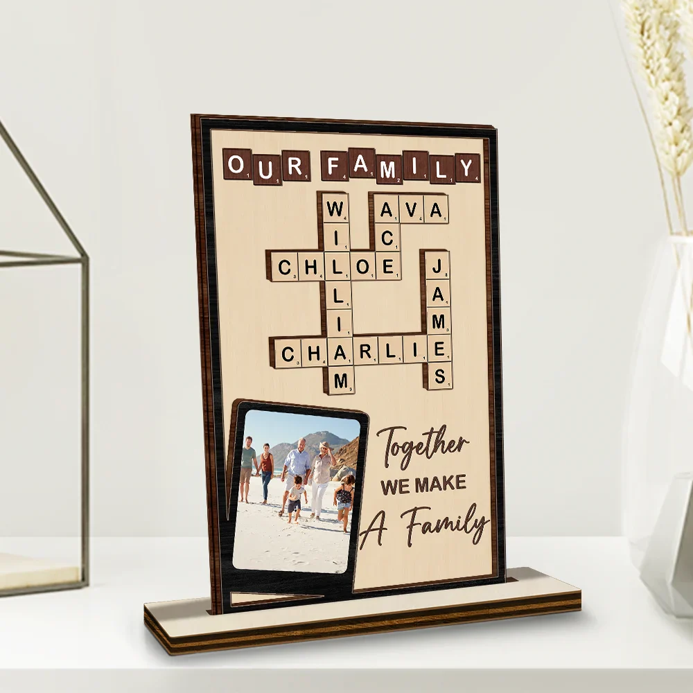 Crossword Custom Photo Together We Make A Family - Personalized Custom Shaped Wooden Plaque - Image 3
