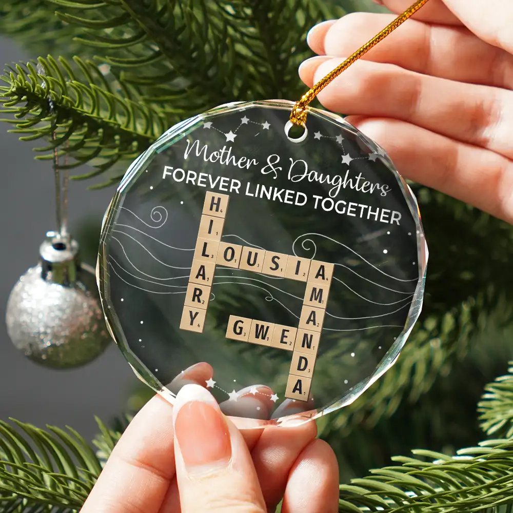Crossword Family Forever Linked Together - Personalized Circle Glass Ornament - Image 3