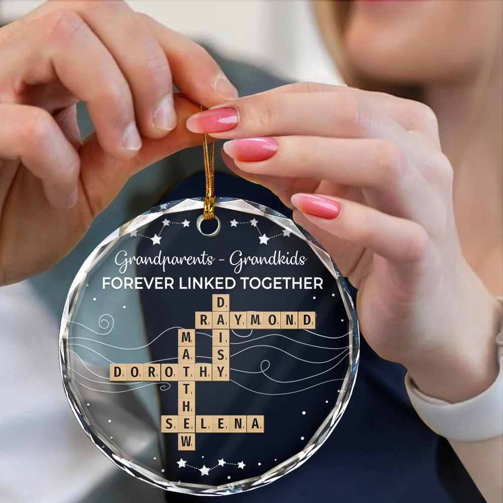 Crossword Family Forever Linked Together - Personalized Circle Glass Ornament - Image 5