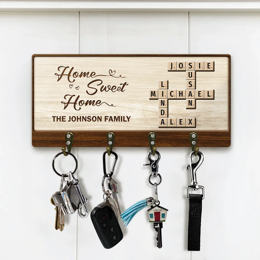 Crossword Family Members Home Sweet Home - Personalized Wood Key Holder - Image 3