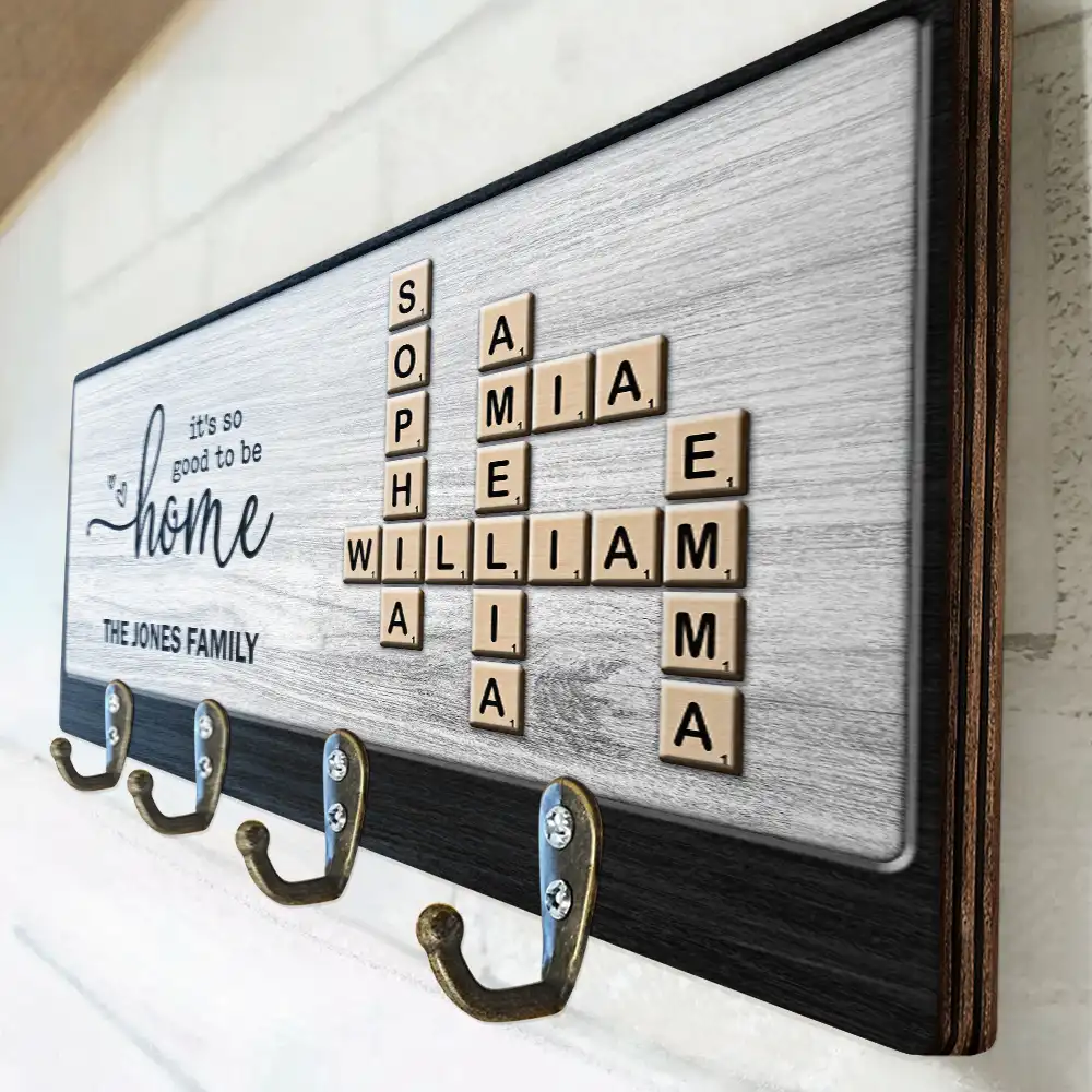 Crossword Family Members Home Sweet Home - Personalized Wood Key Holder - Image 4