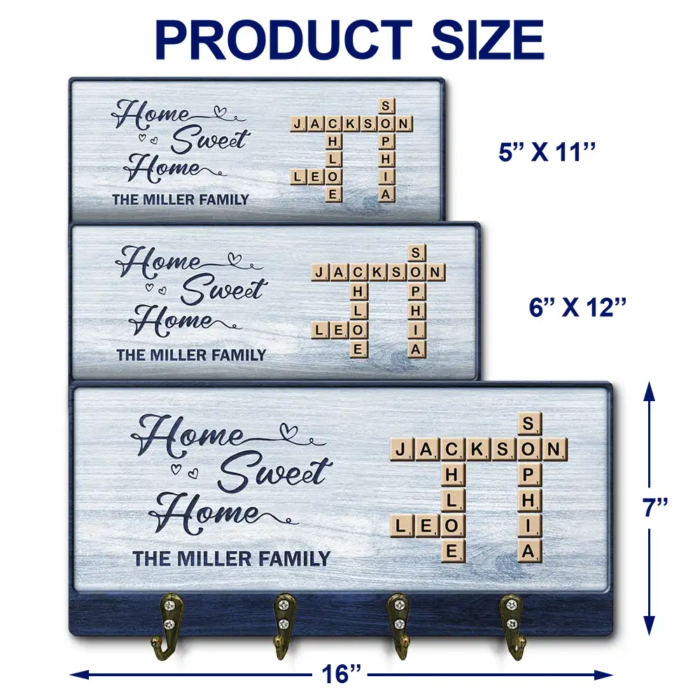 Crossword Family Members Home Sweet Home - Personalized Wood Key Holder - Image 5